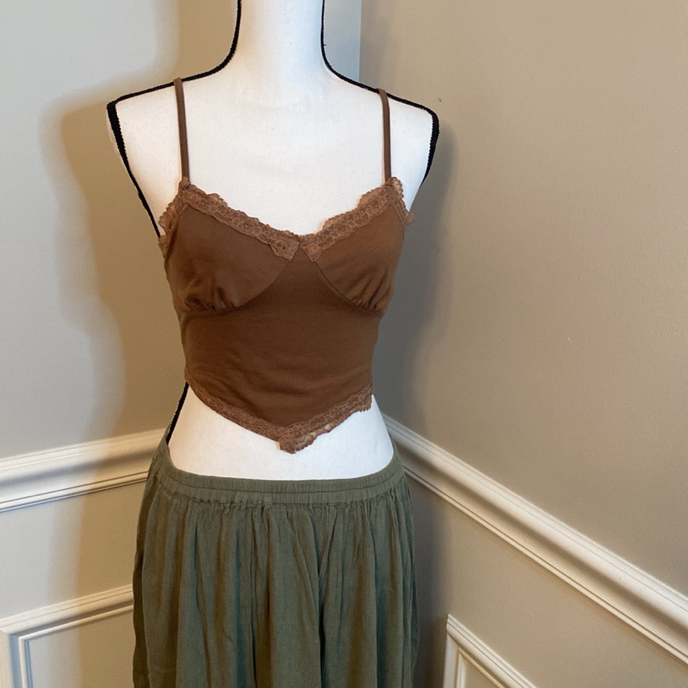 Brown Lace Boho Tank Top Size Medium Cami Granola